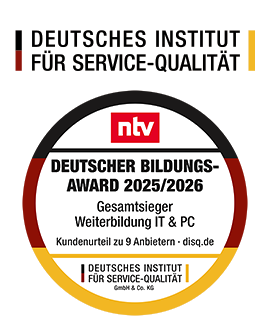 Logo Auszeichnung von DISQ und ntv für praxisnahe IT-Seminare
