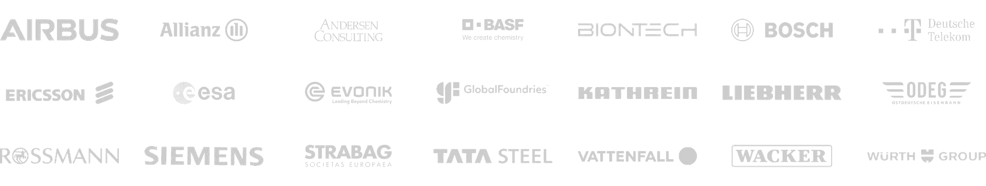 Referenzkunden von PC-COLLEGE – Logos von Airbus, Allianz, BASF, BioNTech, Bosch und weiteren Unternehmen